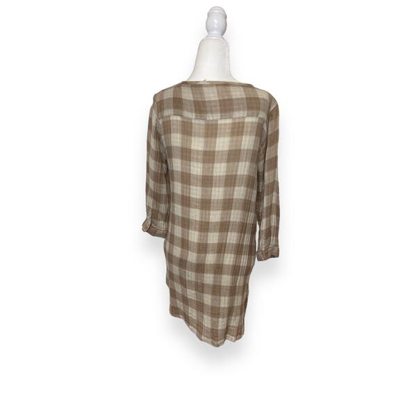 Soft Surroundings Buffalo Check Plaid 3/4 Sleeves Embroidered Blouse - Picture 4 of 7